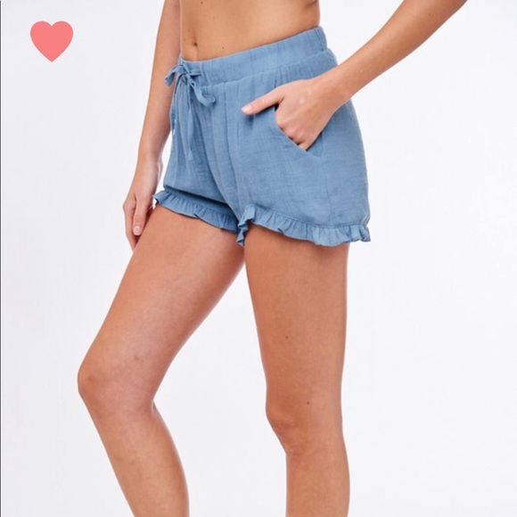 Dusty Blue Ruffle Shorts - Picture 2 of 3